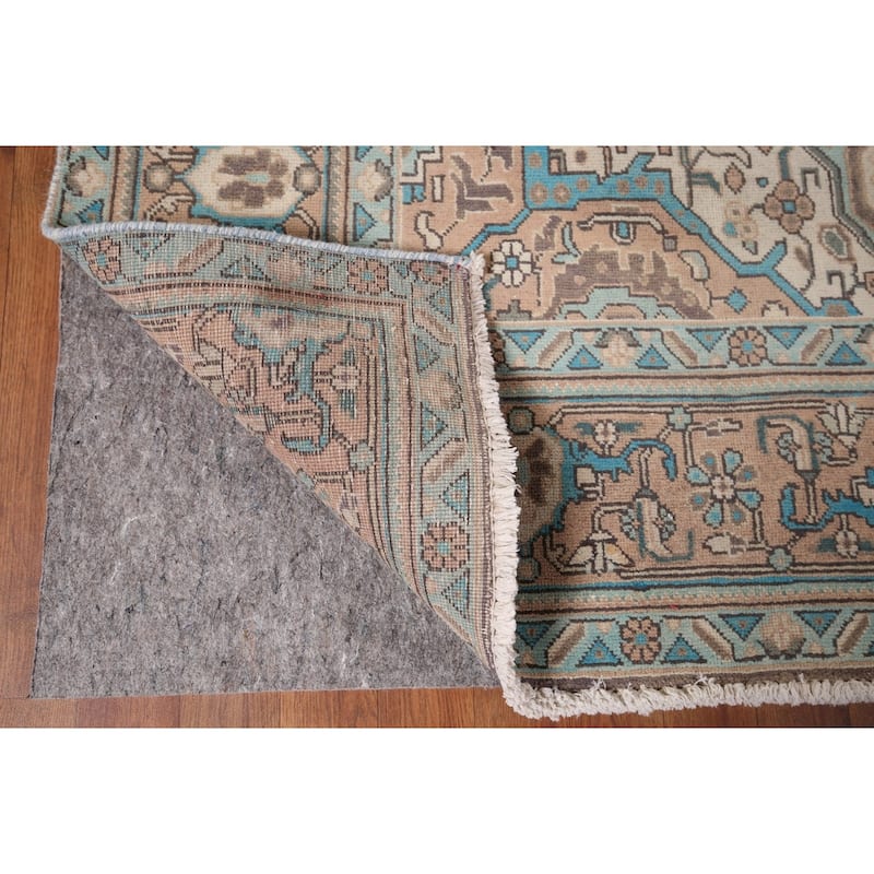 Brown Distressed Tabriz Vintage Persian Area Rug Handmade Wool Carpet - 8'3" x 11'4"
