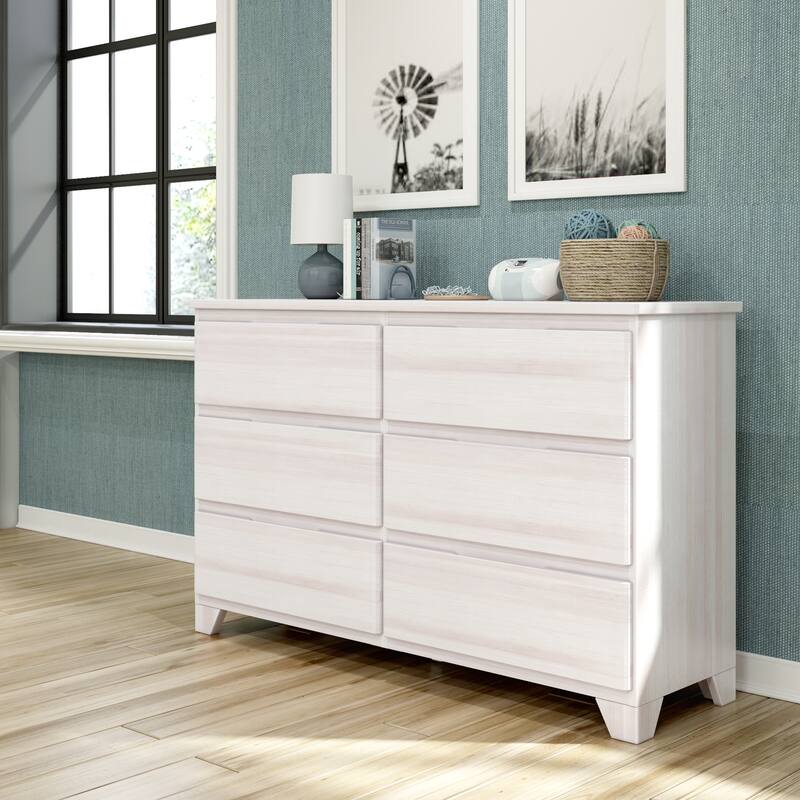 Max and Lily Farmhouse 6 Drawer Dresser - White Wash