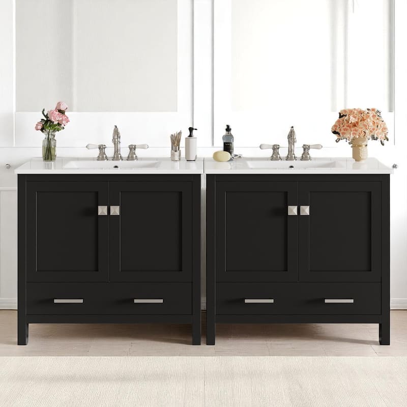 Modern 72 Inch Bathroom Vanity with Sink Combo, Solid Wood Frame, Divided Drawer, Ample Storage, Freestanding Cabinet - Black