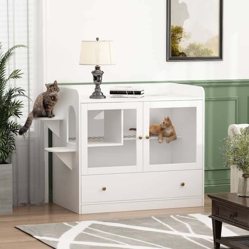 40" Cat-Friendly Litter Box Enclosure with Storage Bookcase Cabinet