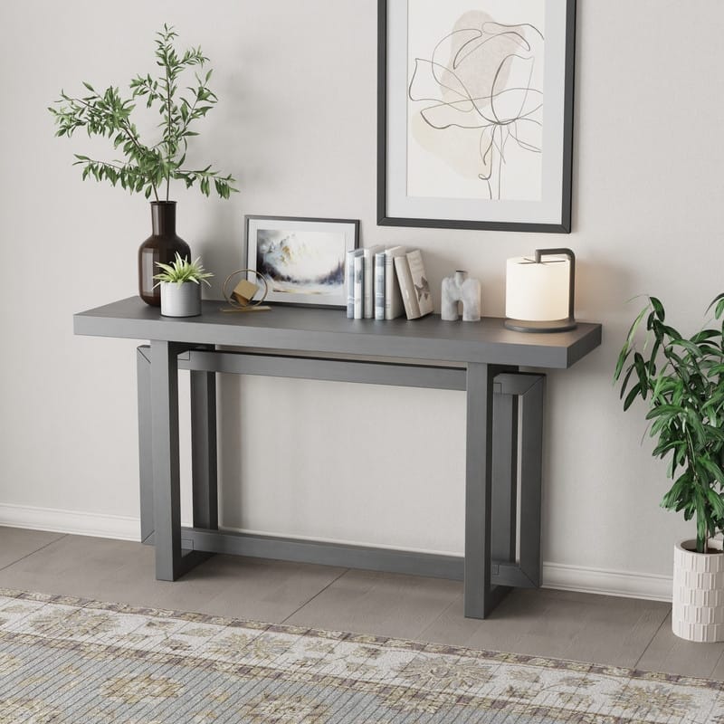 Modern Console Table Sofa Table with Concrete Top, 59'' Long Accent Entryway Table