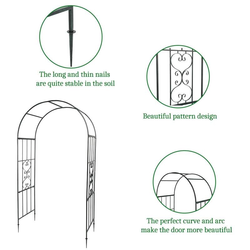 87" Arc Roof Wrought Iron Arch Plant Climbing Frame - Dark Green