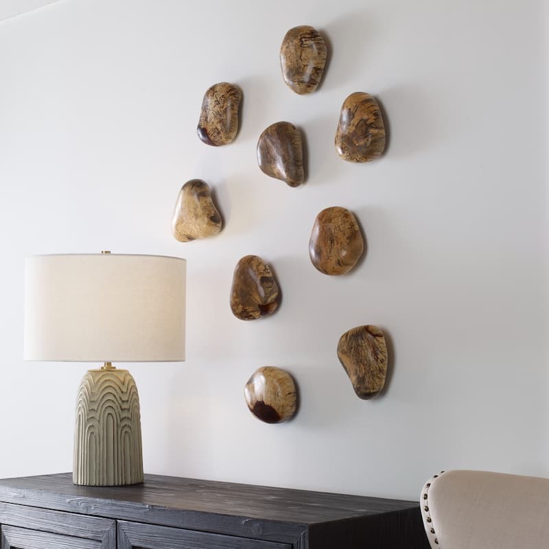 Wooden Pebbles Wall Decoration - 6" - Set of 9