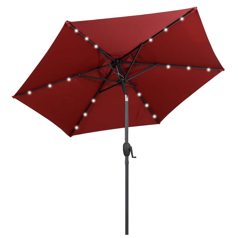 Polyester LED Patio Umbrella with Tilt and Crank Handle - Burgundy