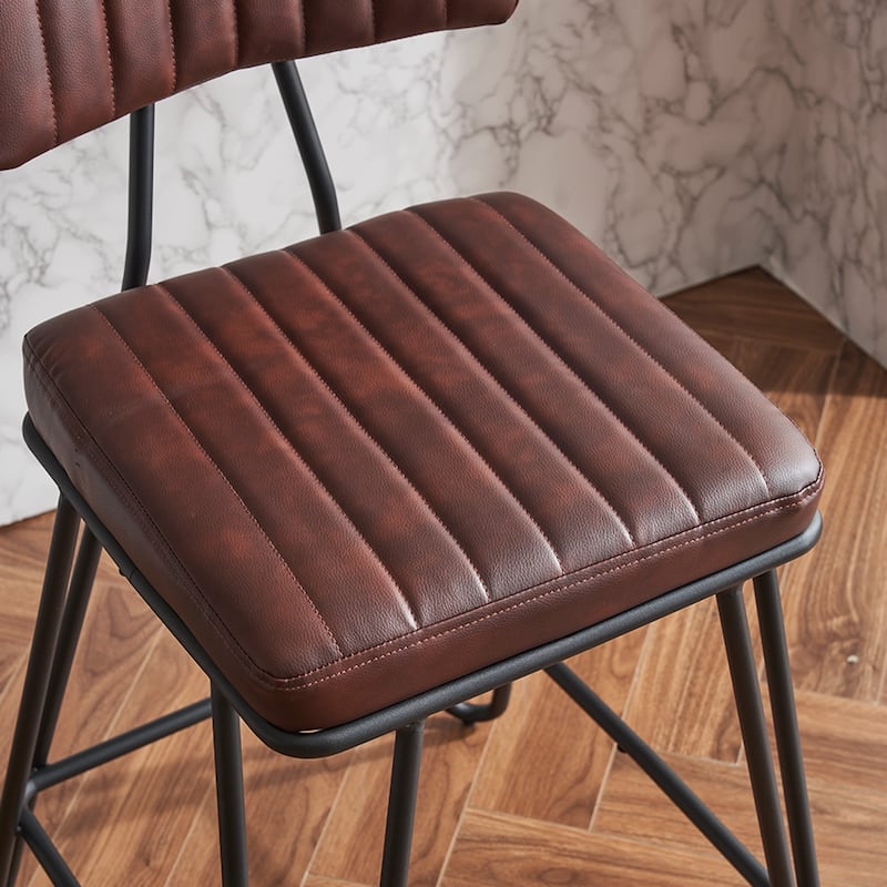 Ostweer Furniture Set of 2 Industrial Metal Frame Bar Stools - Brown