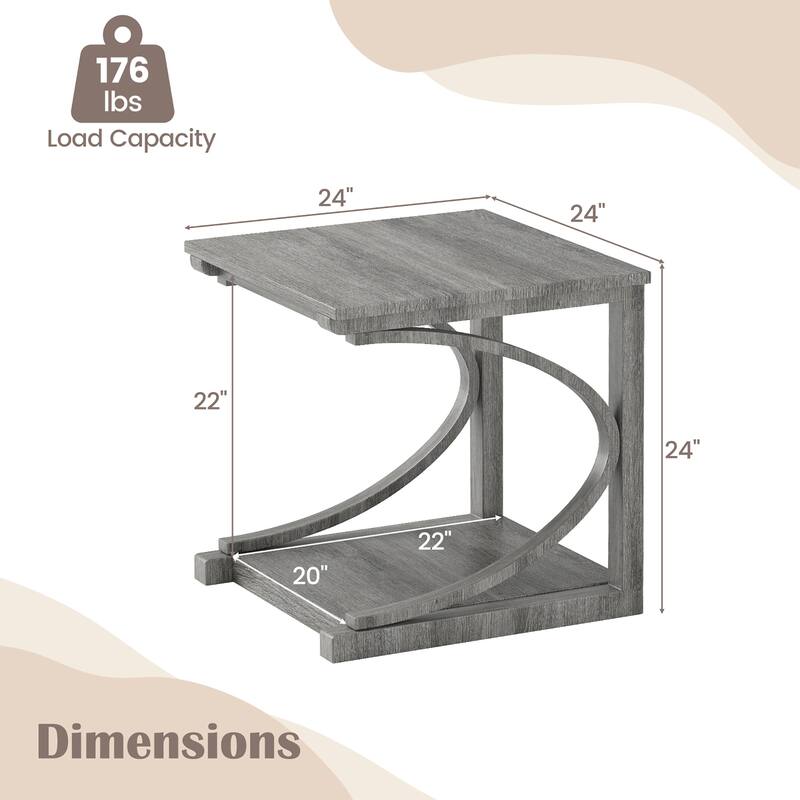 Gymax 24'' Side End Table w/ Storage Shelf & Rubber Wood Frame for