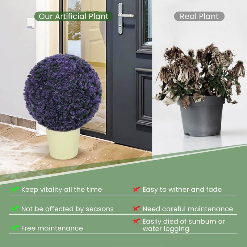 Costway 2 PCS 15" Artificial Plant Boxwood Topiary Ball Faux Lavender - See Details