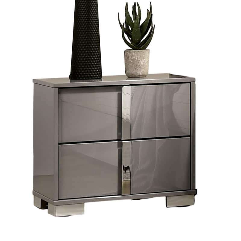 Bedroom Nightstand with 2 Drawers, Sofa Side Table with Vertical Handles, Decorative Table with Metal Chrome Legs
