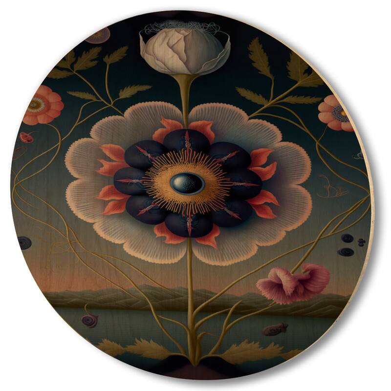 Designart "Blossoming Geometric Flower Art II" Floral Wood Wall Art - Natural Pine Wood