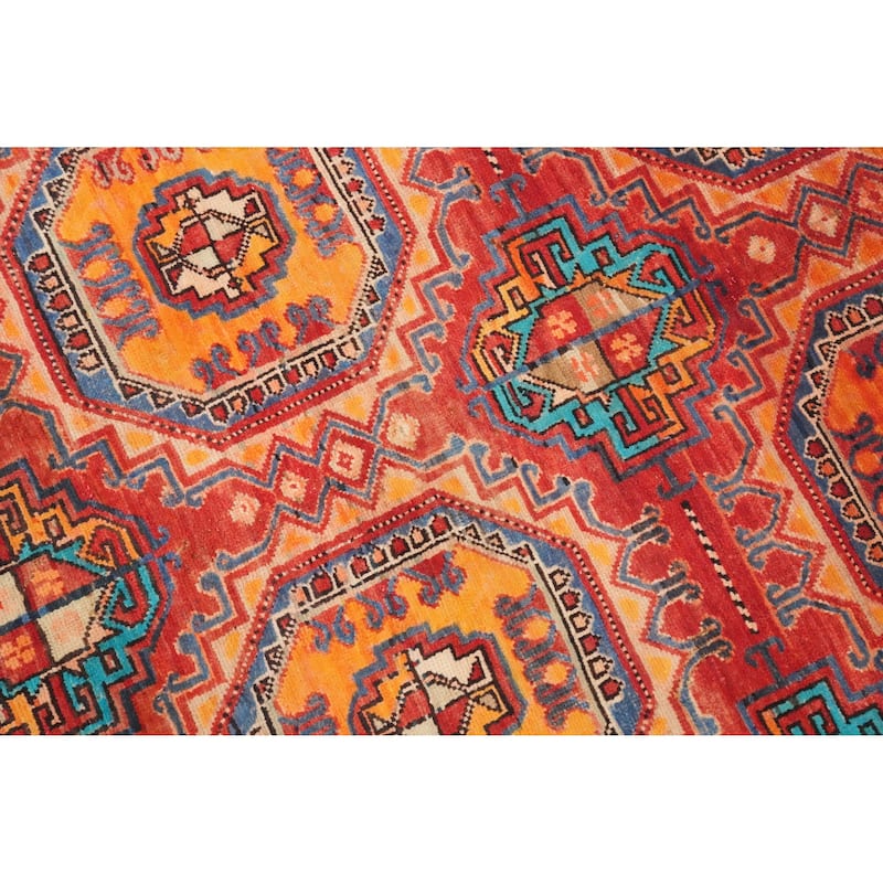 Hand Knotted Oriental 100% Wool Carpet Traditional Geometric Oranges & Rust Meshkin Runner Rug - 10' 10'' X 4' 3''