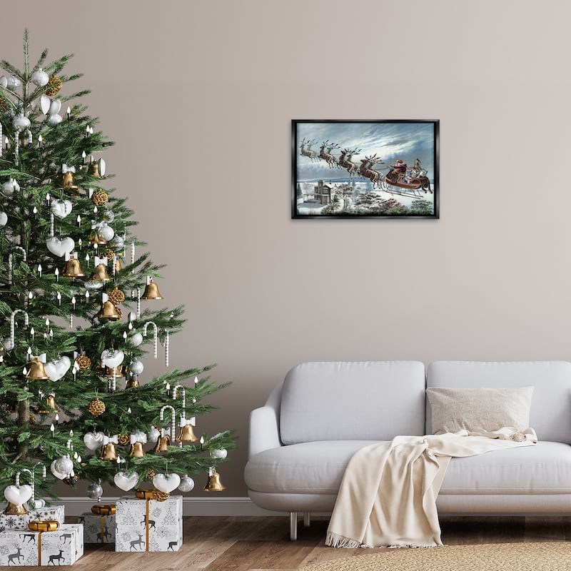 Stupell Santa's Sleigh over Town Framed Floater Canvas Wall Art Design By Arlington Prints