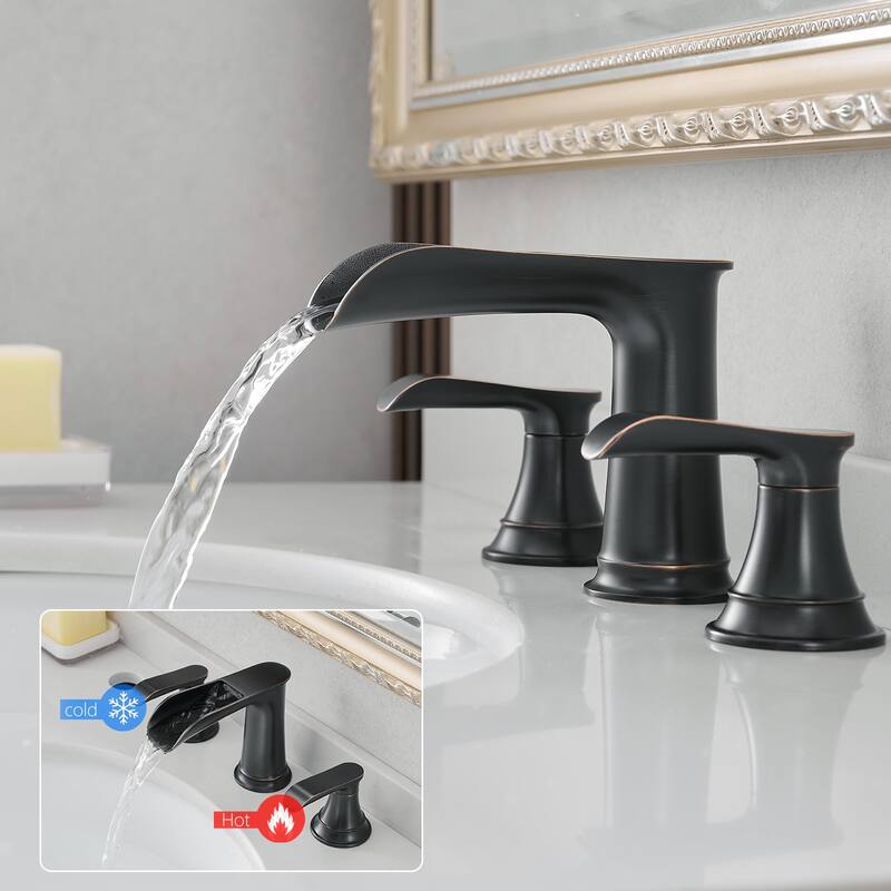 Modern 2 Handle Waterfall Bathroom Sink Faucet with Pop Up Drain Double Lever Handles, Fingerprint Resistant, 3 Holes
