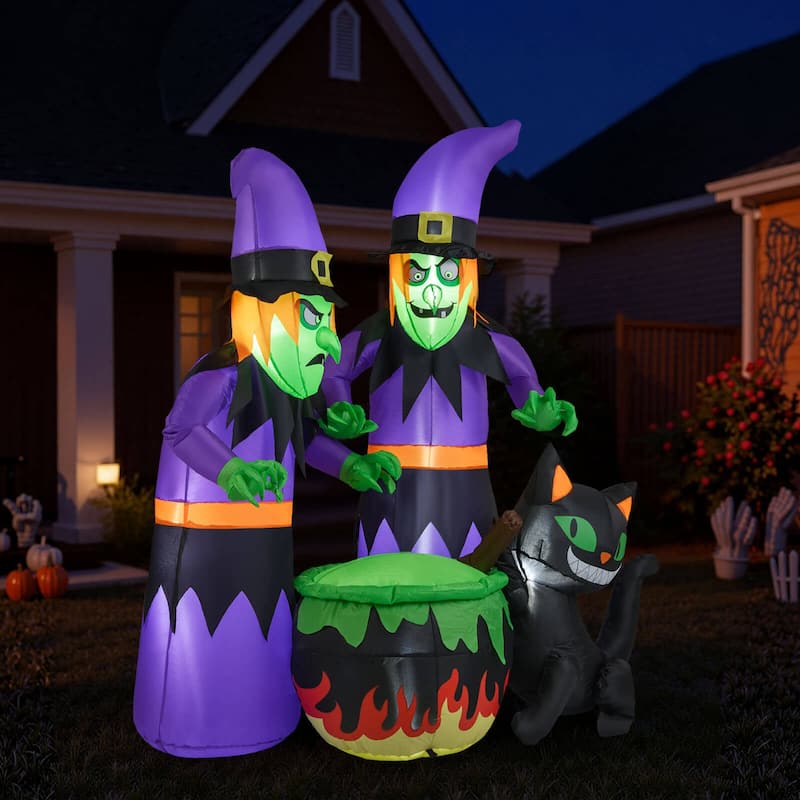 6 Ft Inflatable Halloween Witches Blow up 2 Scary Witch w/Cat Décor