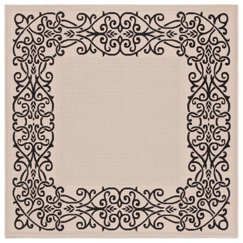 SAFAVIEH Courtyard Ikerne Waterproof Patio Backyard Rug - 6'7" Square - Sand/Black