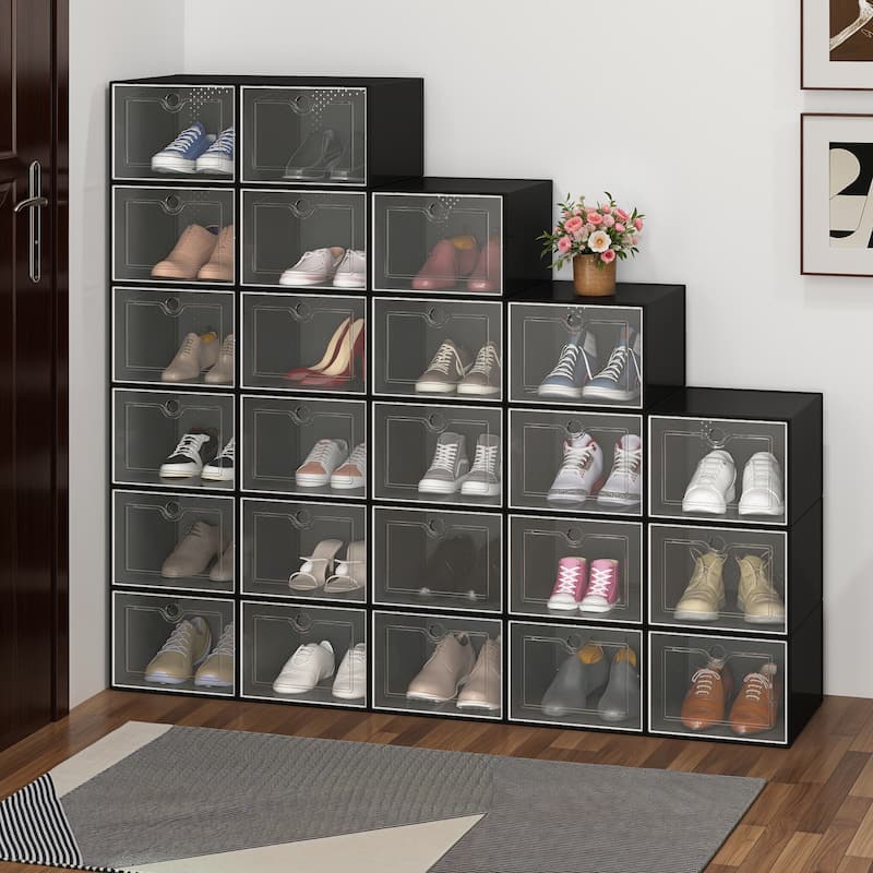 Moasis 24PCS Plastic Large Shoe Storage Box Set - 24 Pcs - Black