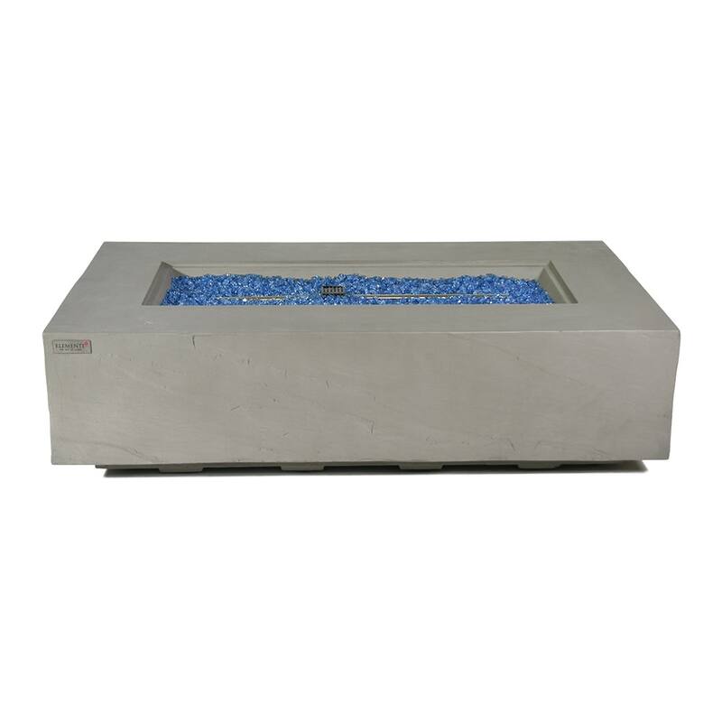 Elementi Plus Meteora Outdoor Fire Pit Table Concrete Rectangular 60000 BTU - 55.9 x 31.9 inches with Lid, Fire Glass, and Cover