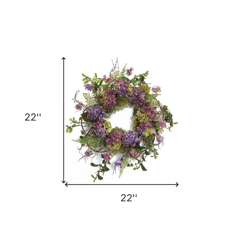 HomeRoots 22" Purple Artificial Summer Hydrangea Wreath