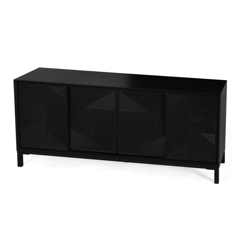 60" Wood Sideboard Buffet Cabinet with Geometric Pattern Doors, Modern Sliding Doors Storage Cabinet for Kitchen, Entryway