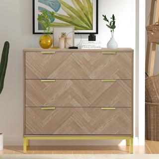 Anmytek Mid-Century Modern 3-Drawer Wood Dresser Natural Oak Chest of Drawers for Bedroom
