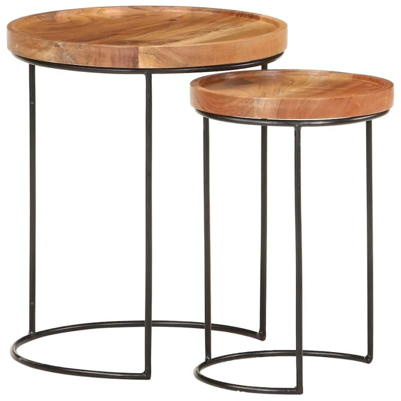 vidaXL Coffee Table Set 2 Piece Round End Sofa Table Solid Wood and Steel