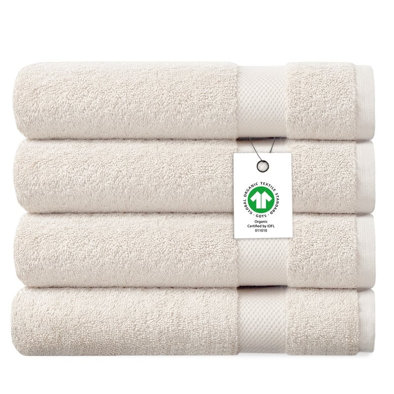 Delara Organic Cotton Luxuriously Plush Bath Sheet Pack of 4 |GOTS & OEKO-TEX Certified |650 GSM Long Staple | Quick Dry & Soft - Ivory