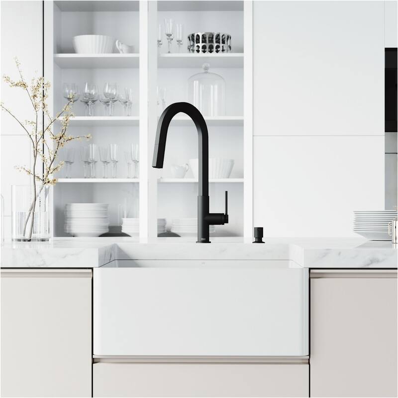 Vigo VGRA2418FLK1 Matte Stone 24" Farmhouse Single Basin Solid Surface