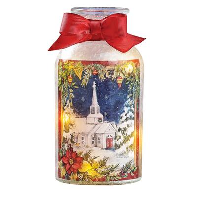 LED Lighted Holiday Church Mason Jar Lamp - 10.250 x 6.000 x 5.750