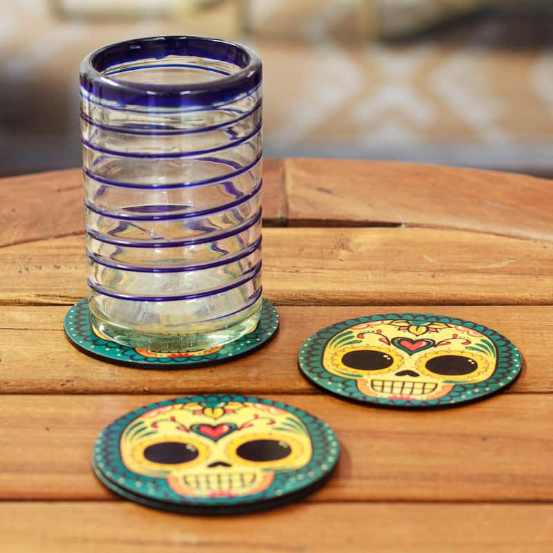 Novica Handmade La Catrina Decoupage Wood Coasters (Set Of 4)