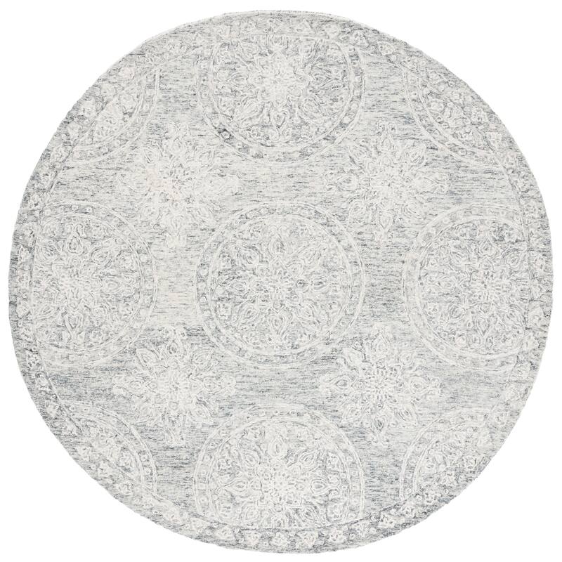 SAFAVIEH Handmade Lauren Ralph Lauren Liubomila Medallion Wool Rug - 7' Round - Grey/Ivory