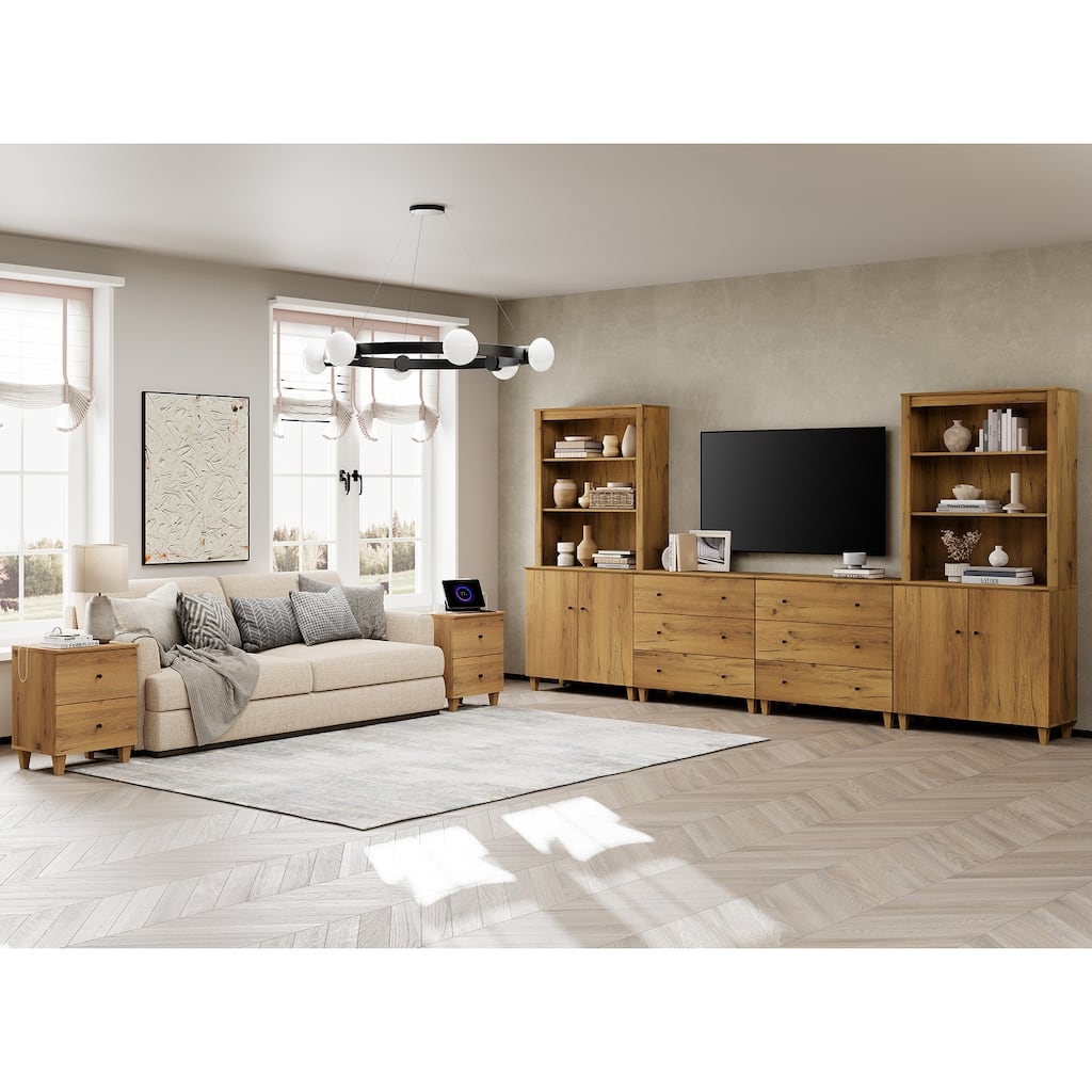 WAMPAT TV Stand and End Table Set of 3, Entertainment Center for 75" TV for Storage, 2 Side Tables with Drawers for Living Room