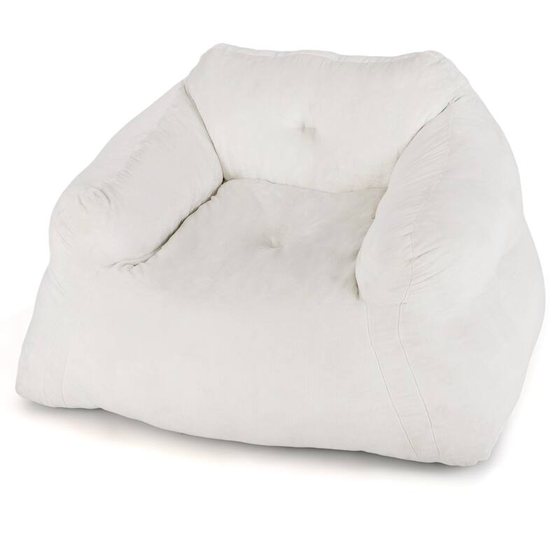 Beige Velvet Bean Bag Chair with Ergonomic Design and Padded Armrests - 51" x 44" x 27" - Beige