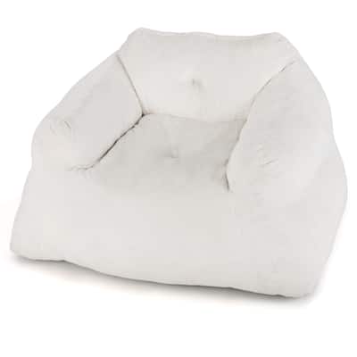 Beige Velvet Bean Bag Chair with Ergonomic Design and Padded Armrests - 51" x 44" x 27"