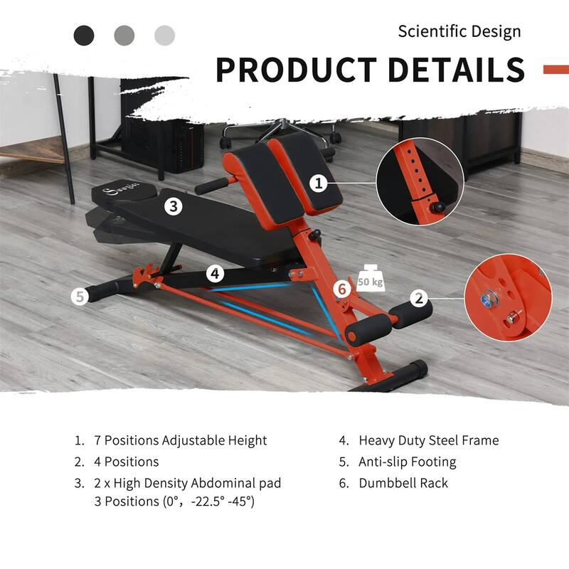Multifunctional Adjustable Sit-Up and Dumbbell Bench Full Body Workout Hyperextension Core Strength Training Steel Frame