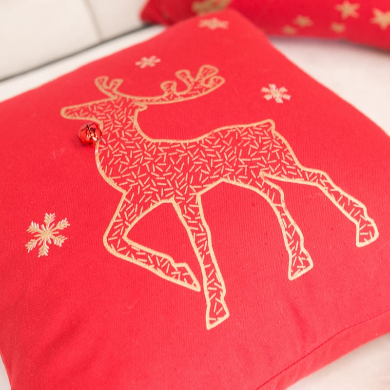 Reindeer Cotton 16" Square Christmas Throw Pillow