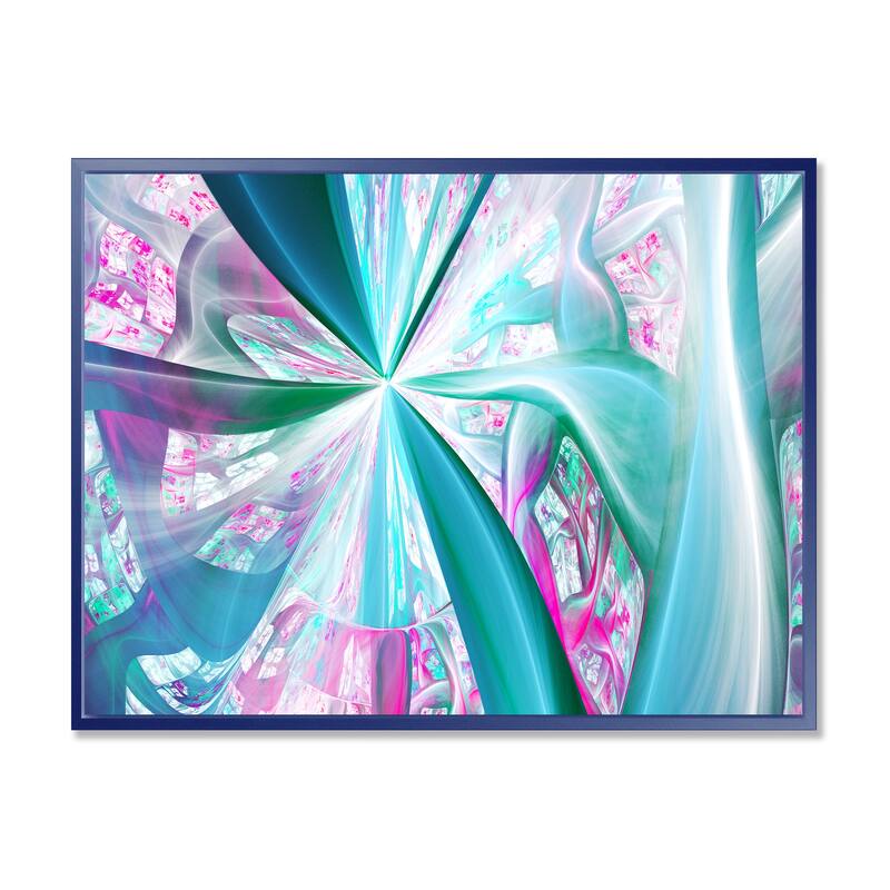 Designart "Blue Pink Fractal Plant Stems" Abstract Framed Canvas Art