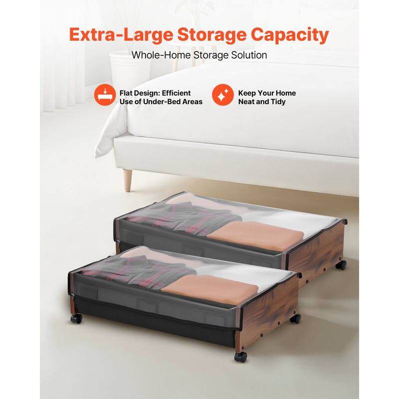 2-Pack Under Bed Storage Boxes with Label Slots Wheels and Clear Lid Fits Clothes Shoes Toys - 25.6 x 18.1 x 7.1 inch