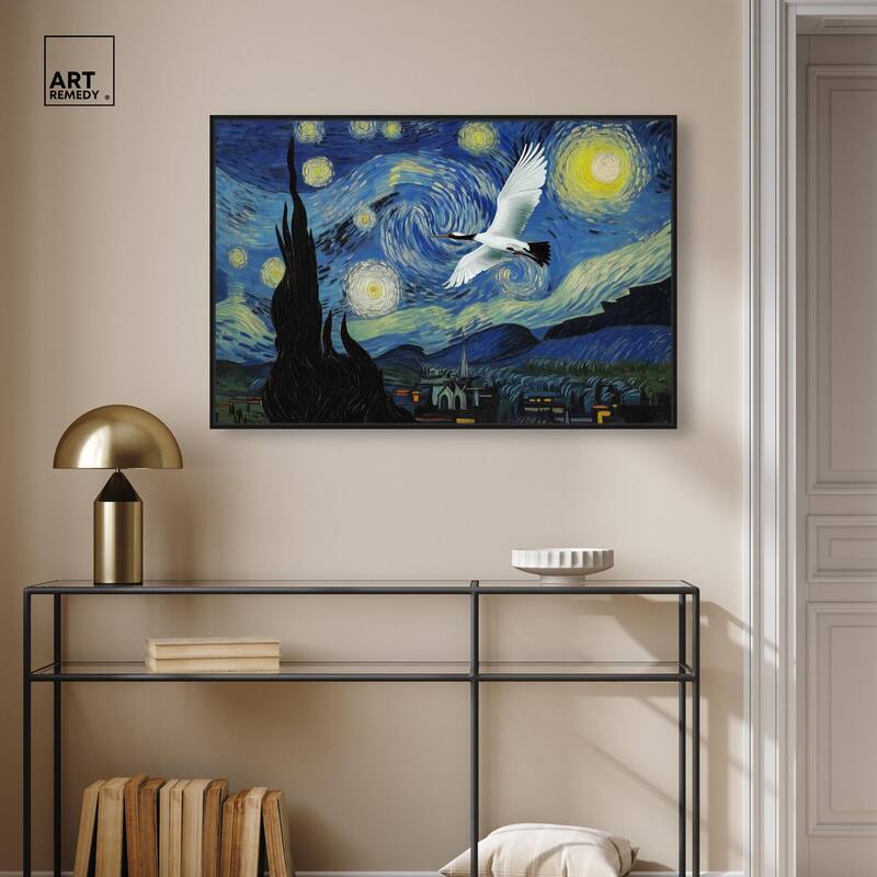 Crane Starry Night Canvas by Art Remedy