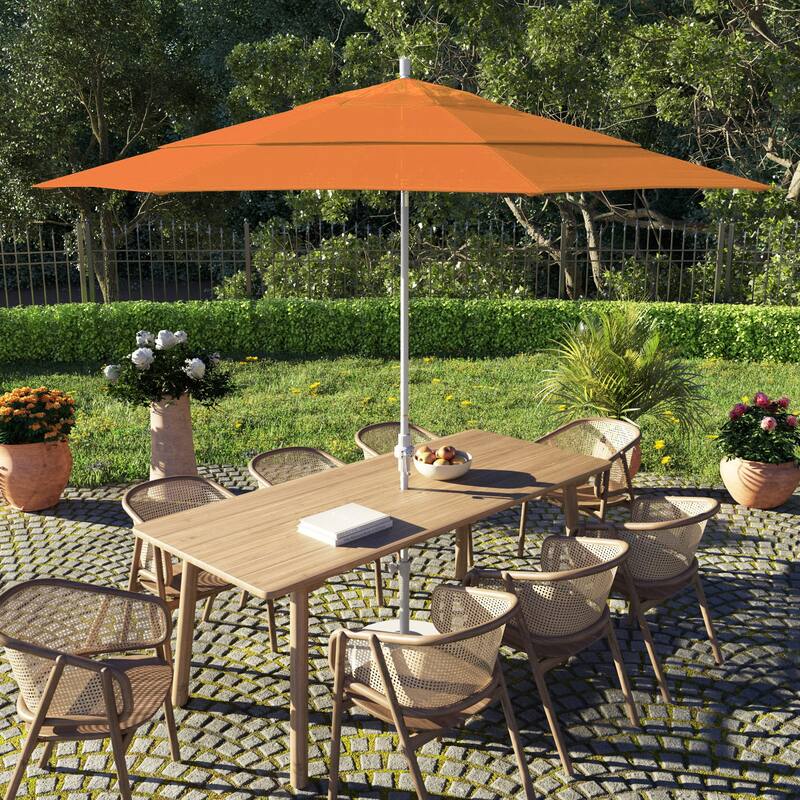 California Umbrella 11' Sun Master Patio Umbrella White Aluminum Pole Fiberglass Ribs Crank Lift Tilt Sunbrella Pacific Blue