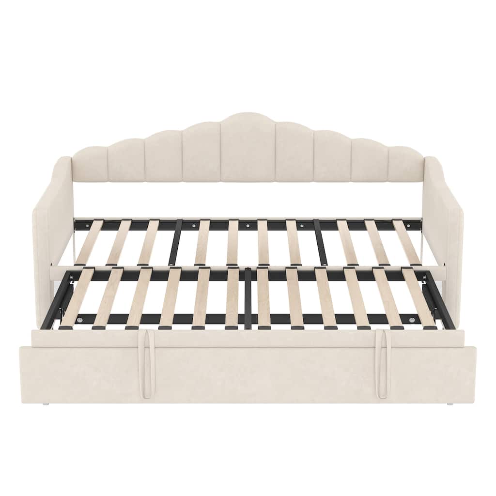 Twin Size Daybed with Pop-Up Trundle, USB & Type-C Charging, Side Pockets, Sturdy Frame