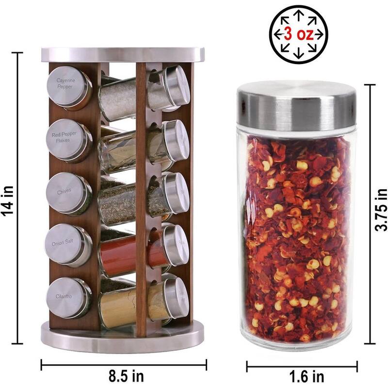 20 Jar Dark Acacia Wood Spice Rack with Spices Included - ‎12.1"D x 13.6"W x 14.9"H