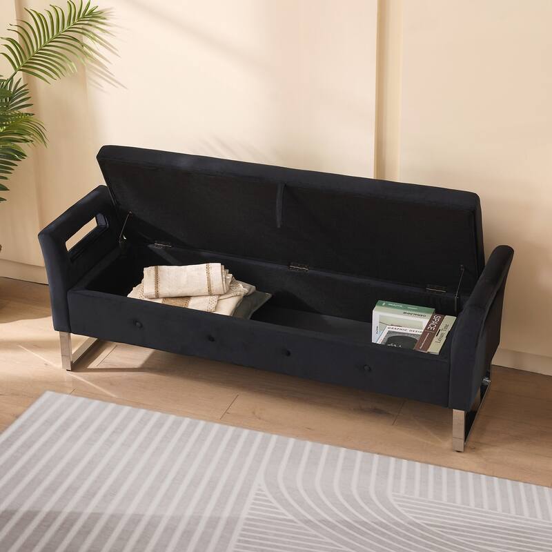 Storage Soft Bench with Armrests for Living Room, Entryway and Bedroom