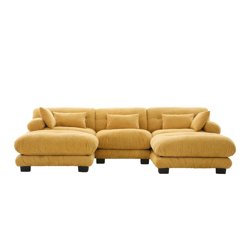 118'' Large U Shape Sofa Velvet Modular Sofa with 2 Ottomans for Living Room