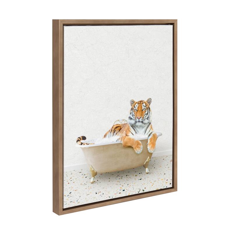 Kate and Laurel Sylvie Tiger Bath Framed Canvas by Amy Peterson - 18x24