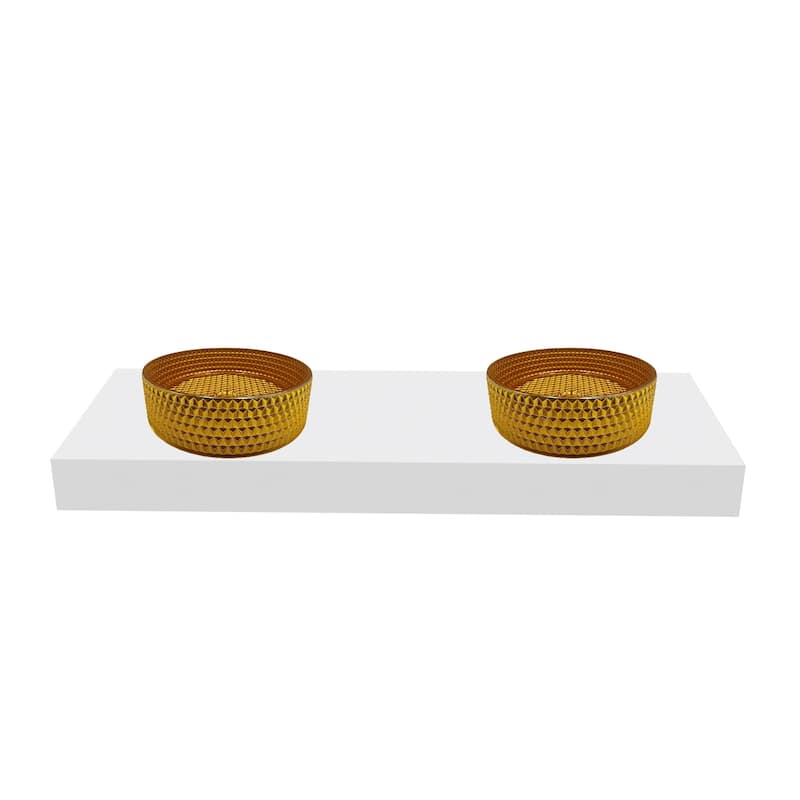 Scotch 16" & 14" Round Decorative Crystal Vessel Sinks With White Base - 60"Countertop - 16"Gold