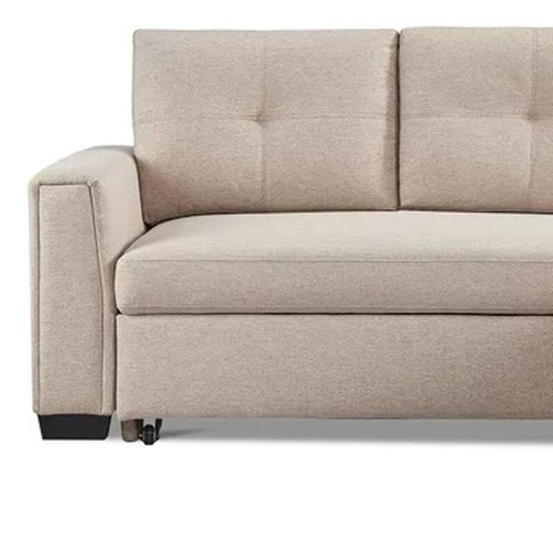 HomeRoots 92" Beige Polyester Blend Convertible Futon Sleeper Sofa With Black Legs - 85