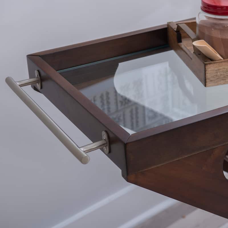 Jodie Z-Shaped Wooden Rolling Bar Cart