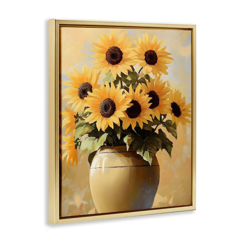 Stupell Sunflower Pot Still Life Framed Floater Canvas Wall Art Design By Franklyn Gregory
