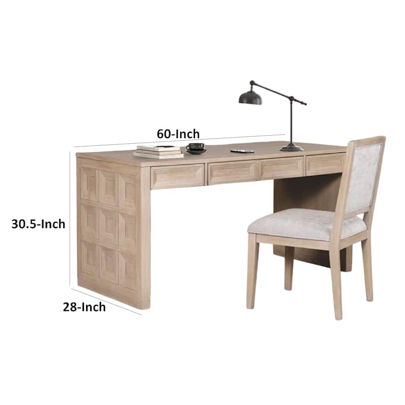 Kizie Writing Desk, 4 Drawers, Tawny Brown Wood, Rectangular 60 Inch
