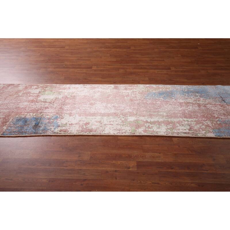 All-Over Abstract Indian Runner Rug Handmade Wool Carpet - 2'8"x 9'9"