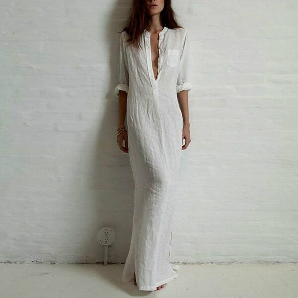 casual long white dresses
